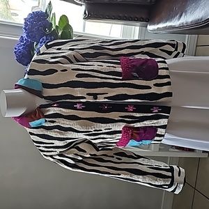 Taylor G Blazer/ Coat Zebra Design Black, Cream,turquoise, and Pink Size S